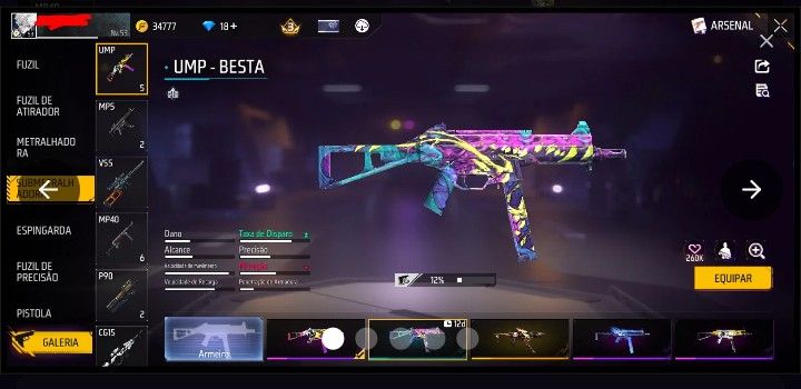 CONTA DE FF COM UMP ROXA XM8 ATRIBUTADA