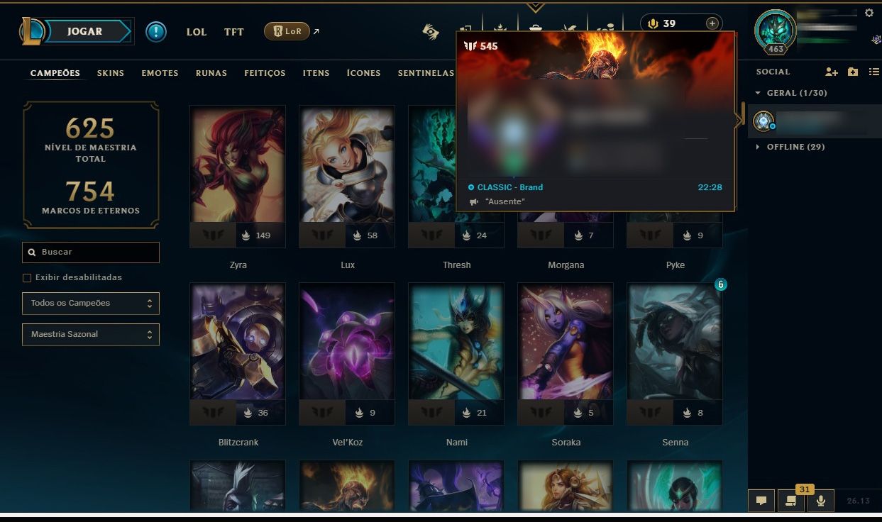 Conta League Of Legens ( 731 SKINS ) + Todos Campeões + Platina