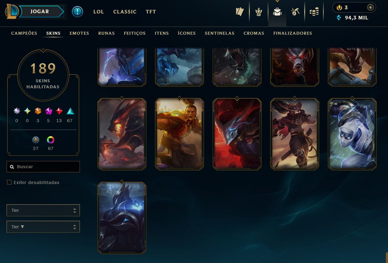 CONTA DE 2016 - 189 SKINS - LVL 306 - TODOS CAMPEÕES - 94K DE EA - 55 CROMAS