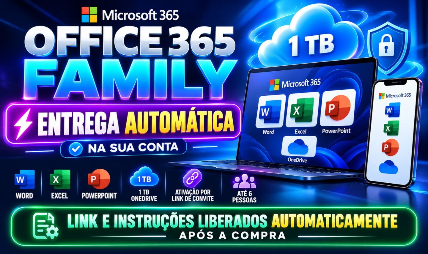 Office 365 | 1TB OneDrive | Word, Excel, PowerPoint | NA SUA CONTA! 30 DIAS