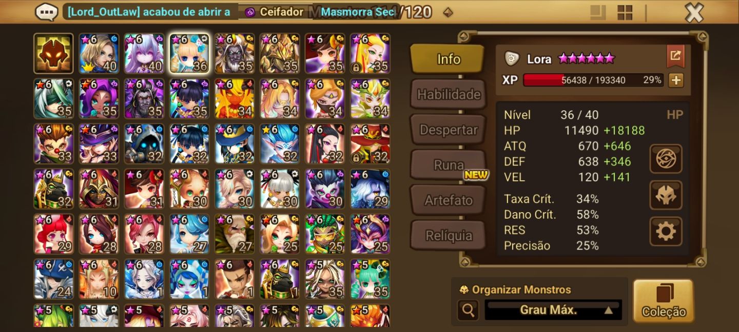 Conta Summoners Wars NAT 5 light Lora (menina oculta dem