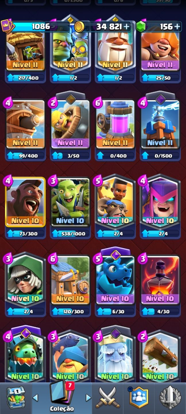 Conta de clash royale 7500+ coroas, torre nvl 13, 8 evoluções, etc...