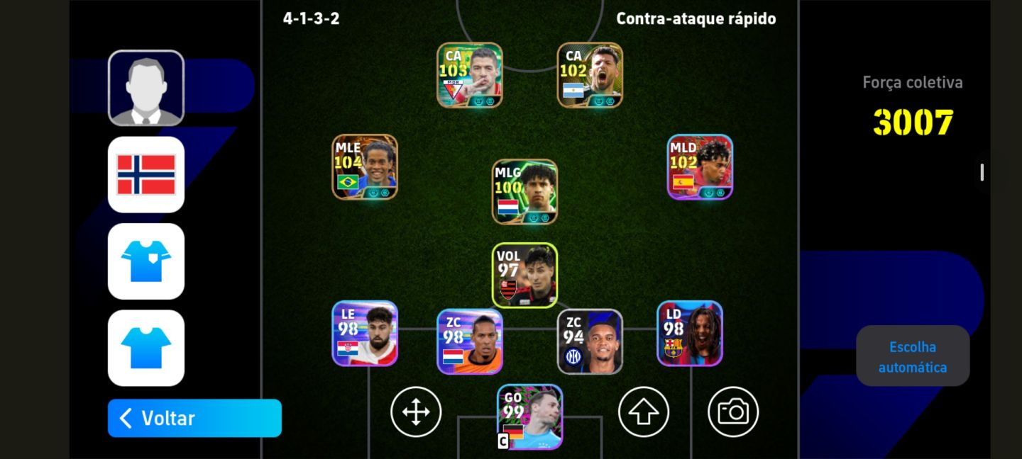Conta efootball ronaldinho 107 blitz curler, suarez blitz curler e aguero blitz