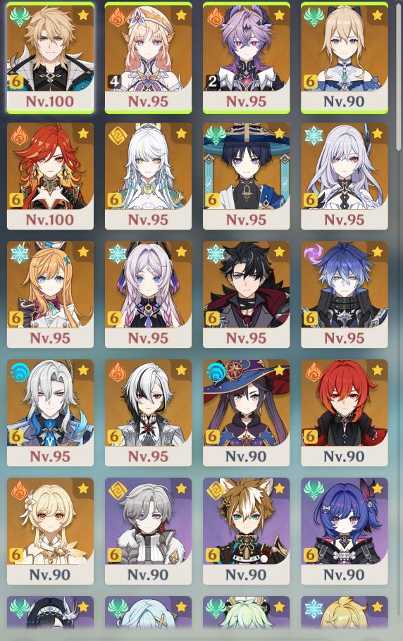 Conta Genshin NA AR60 Whale com vários personagens 5 e 4 estrelas C6 R5!