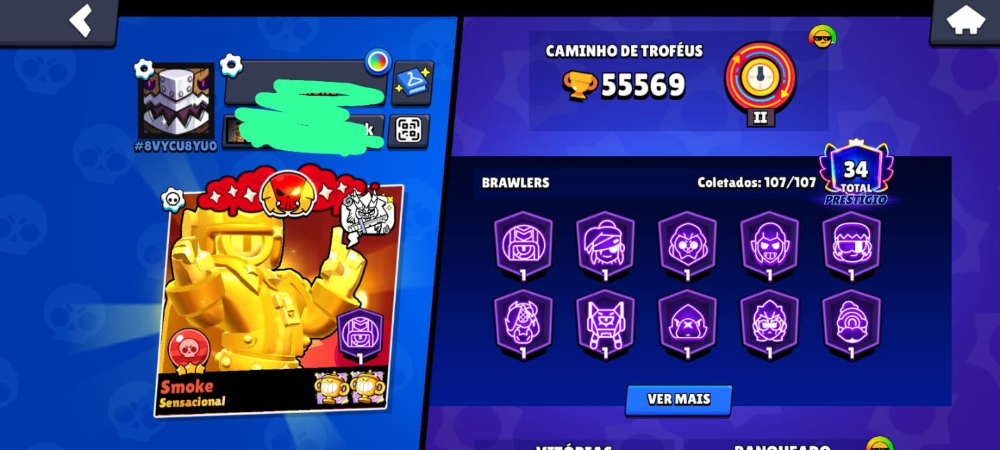 Conta brawl stars,55k trofeus,mtas skins,lendario e fama saturiana 1