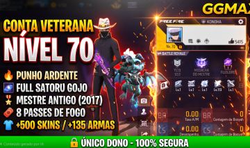 CONTA FF LVL 70 | GEMADA | MESTRES ANTIGOS | FULL GOJO | 8 PASSES | +500 SKINS