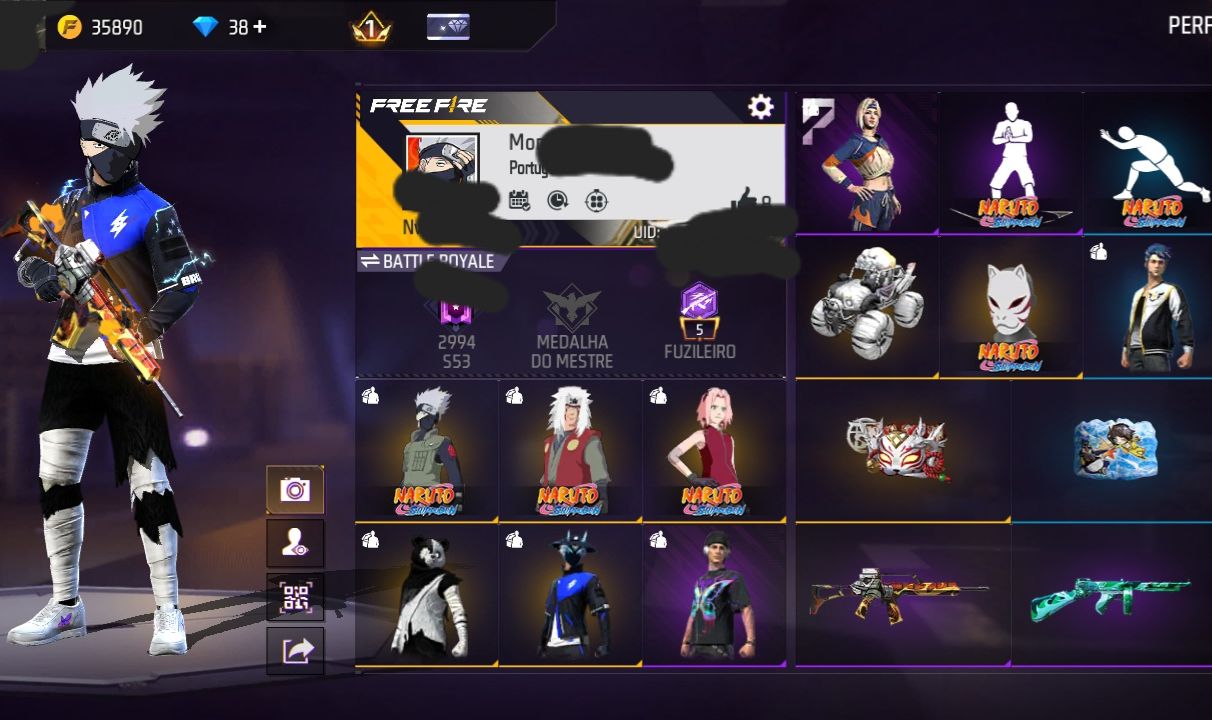 CONTA FF NÍVEL 18 COM 3 SKINS & 2 EMOTES DO NARUTO + 6 SKIN RARAS (SEU EMAIL)