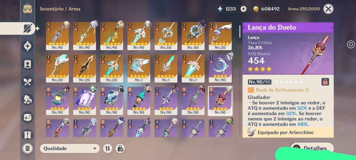 Conta end game Genshin ar 60, 15 t5 limitados e 12 armas assinatura limitadas