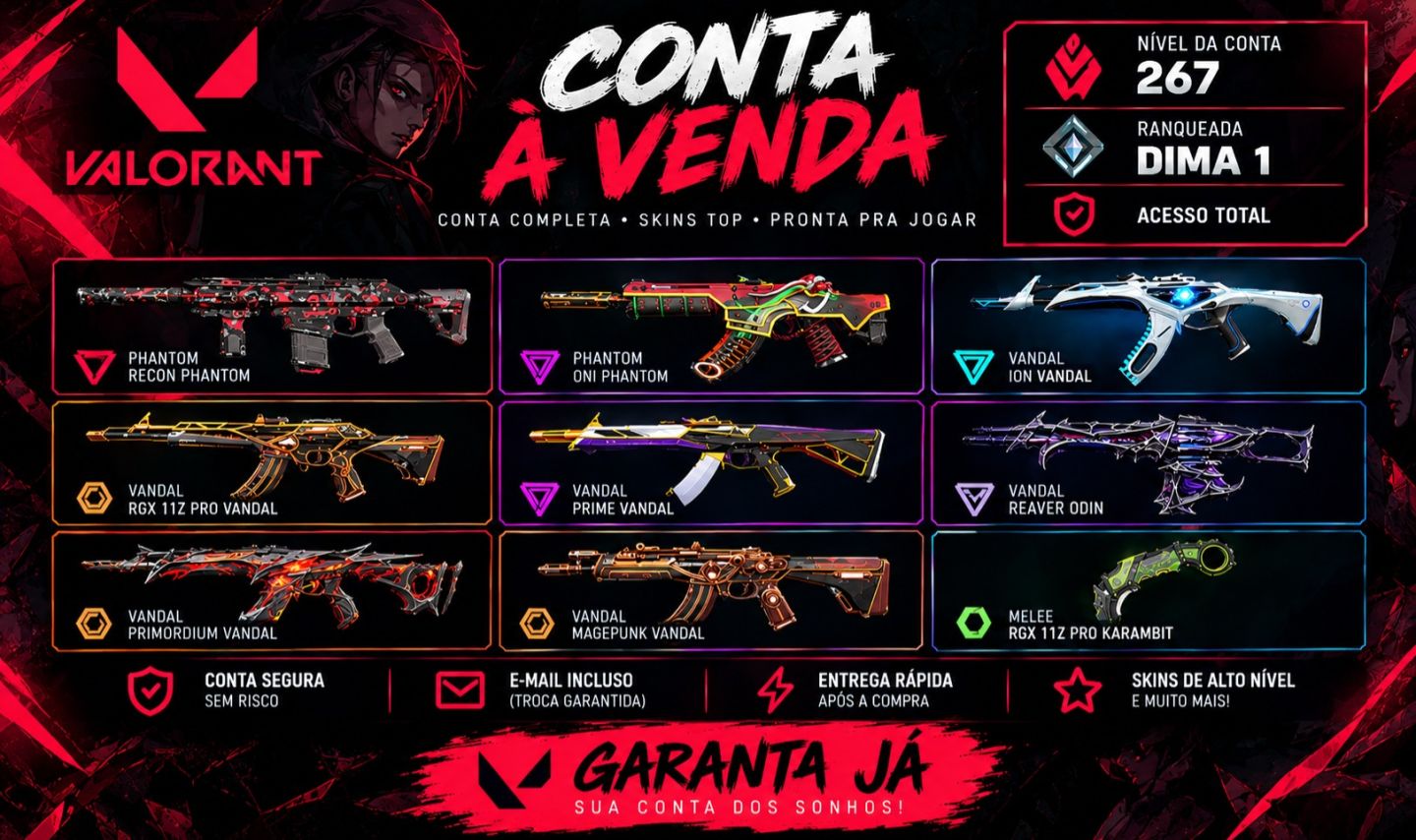 Valorant Br | Vandal + Karambit | Radiant | Phantom | 9 Skins