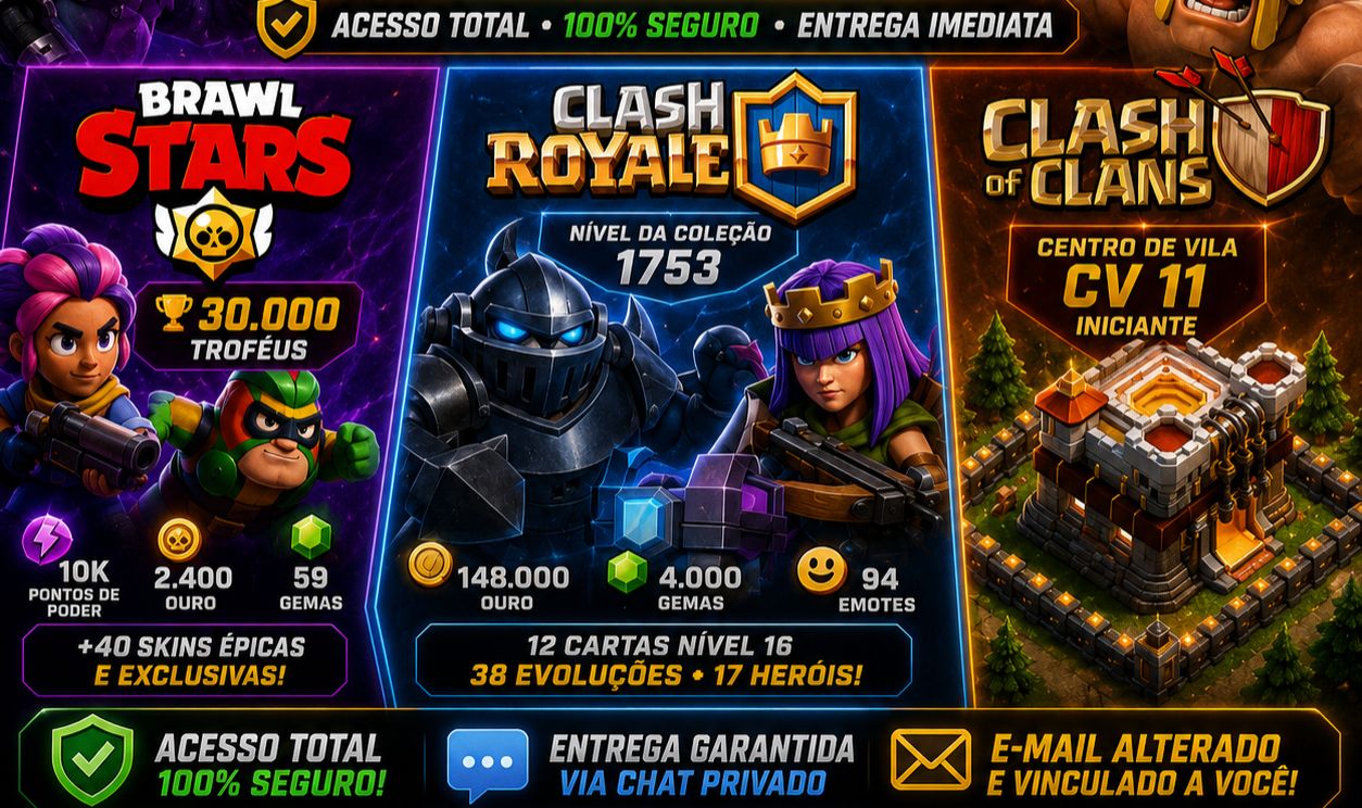 Conta 3 em 1! Brawl Stars, Clash Royale e Clash of Clans!