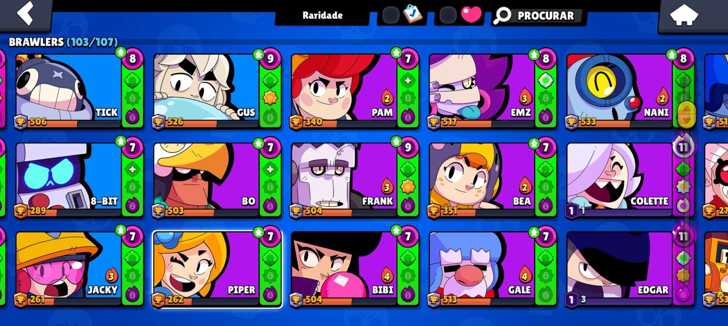 Brawl Stars 50K | 103 Brawlers | 240 SKINS | 13 Lendários | 54 Hipercargas