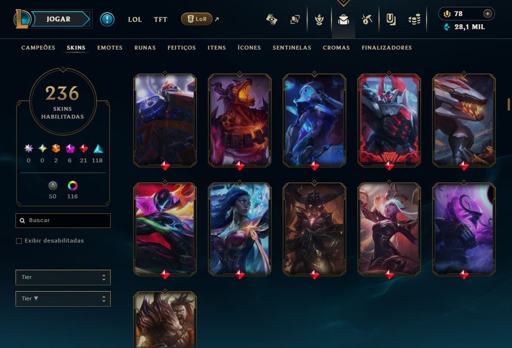 Conta LoL Unranked Nível 564 - 249 skins - Todos Campeões