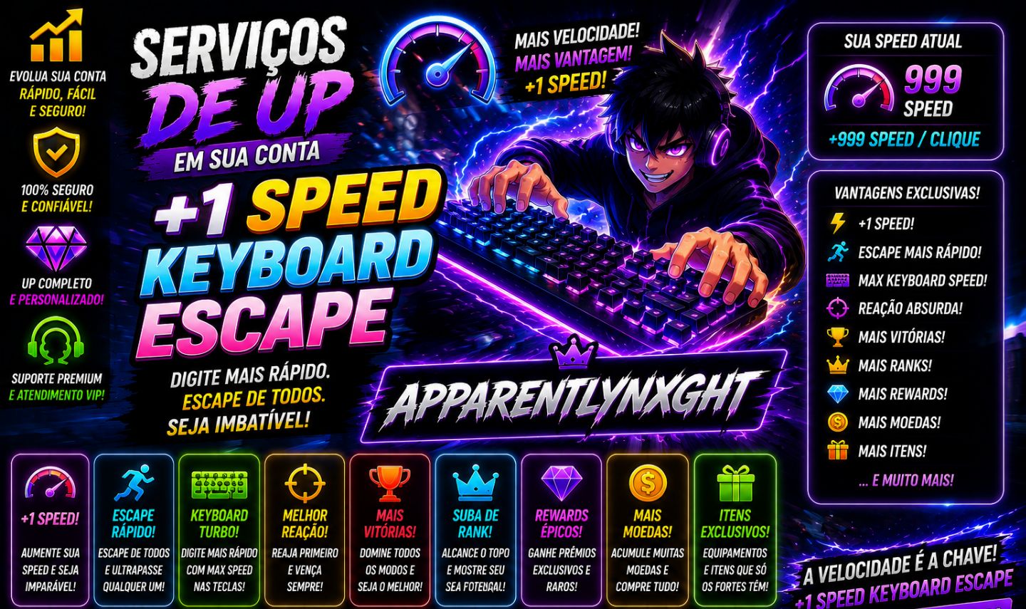 SERVIÇOS DE UP EM SUA CONTA +1 SPEED KEYBOARD ESCAPE | ROBLOX