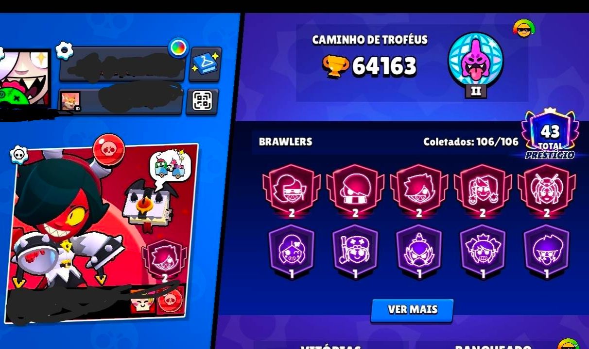 Conta Brawl Stars 106 brawlers 36 máximos e 21 hipercargas