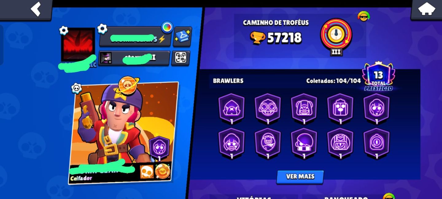 CONTA BRAWL STARS com 57k de troféu,com muitas skin raras e exclusiva