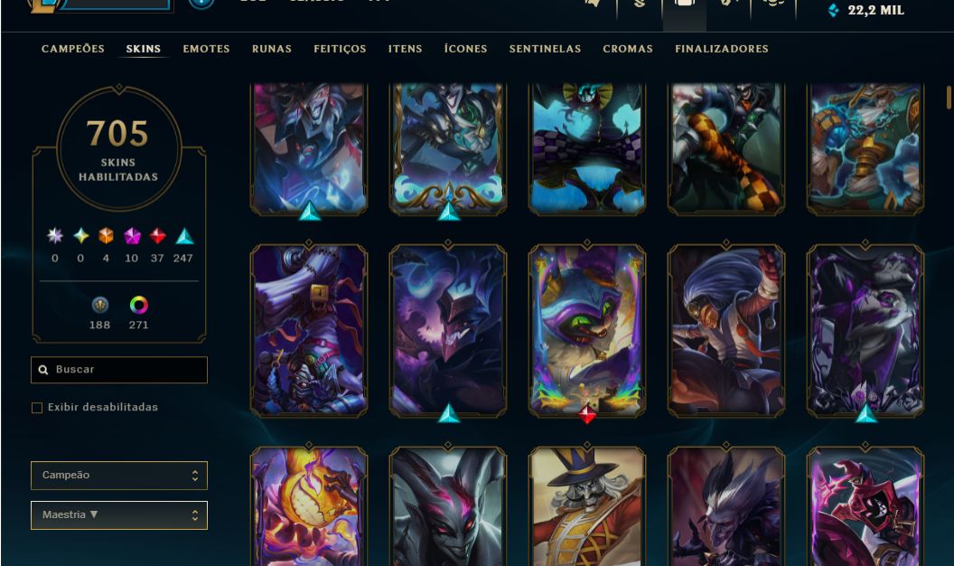 Conta League, 712 skins, 283 cromas, 110 skins de sentinela.