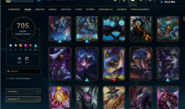 Conta League, 705 skins, 271 cromas, 108 skins de sentinela.