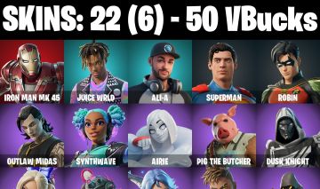 CONTA FORTNITE COM 22 SKINS IRON MAN/ALI-A/SUPERMAN/ROBIN/VALENTINA/ZIGGY