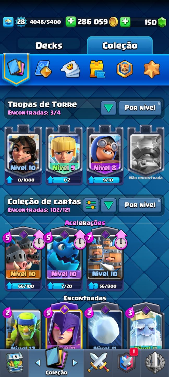 Conta de clash royale com várias cartas nível 11