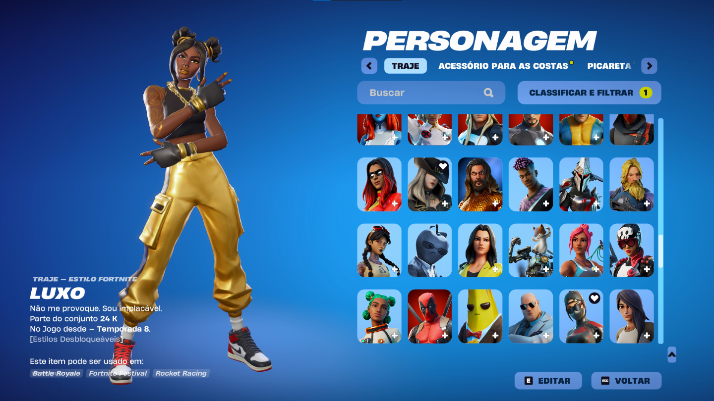 Conta Fortnite og temporada 5, tryhard conta com 199 skins, eminem