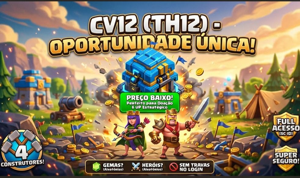 Clash of Clans CV12 (TH12) - 4 Construtores - Full Acesso + E-mail Original