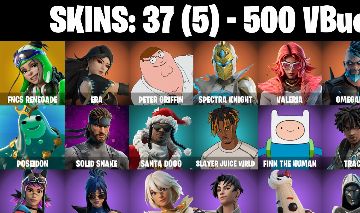 37 skins | FNCS Renegade | Era | Peter Griffin | Spectra Knight | Valeria