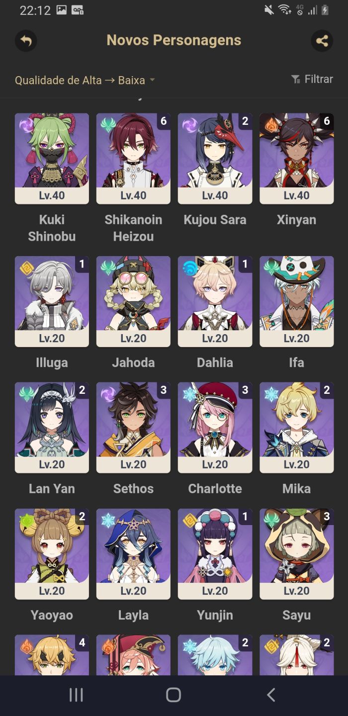 (Negocio) Conta genshin no garantido + 19 personagens + algumas armas 5 estrelas