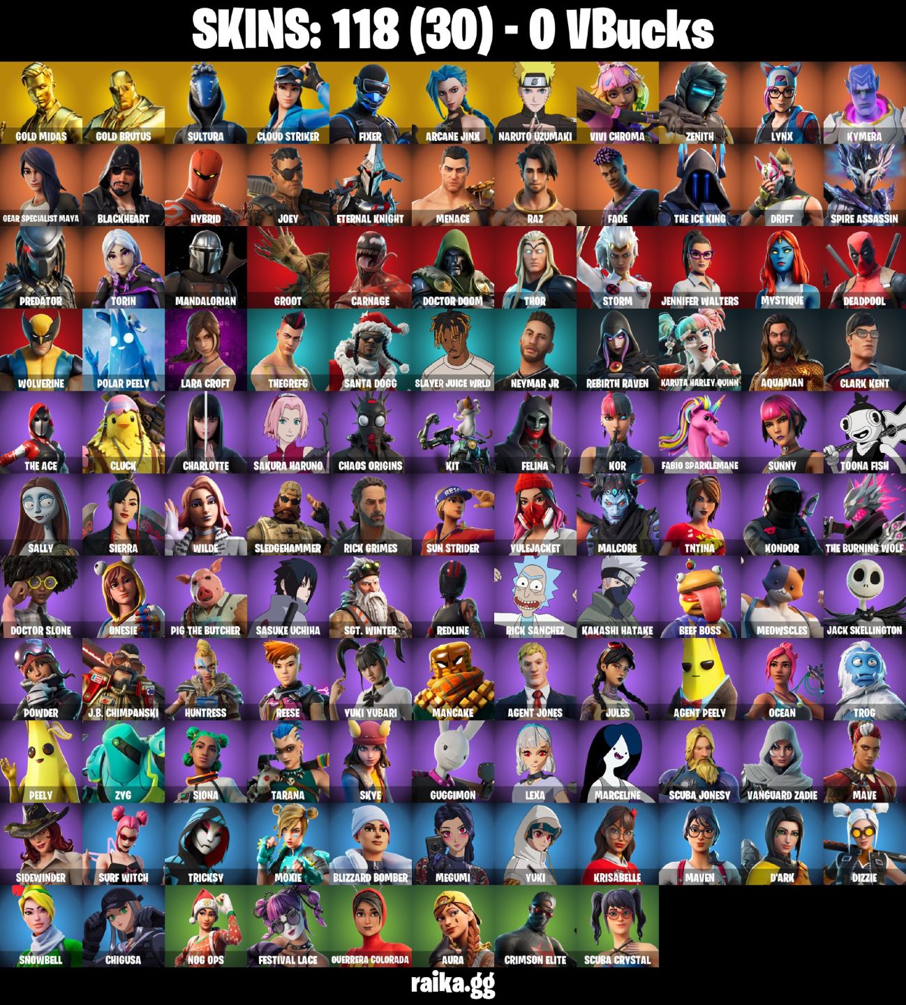 118 Skins - gold midas, arcane jinx, lara croft, lynx (E-mail alterável)