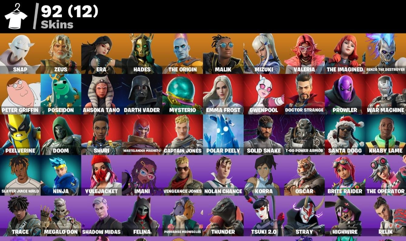 FORTNITE RARA - 92 skins | Snap | Zeus | Era | Hades | The Origin