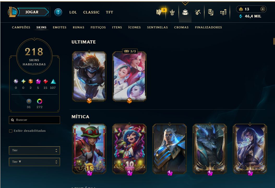 Conta de LOL (diamante II) e Valorant (ouro) - com todos os agentes.