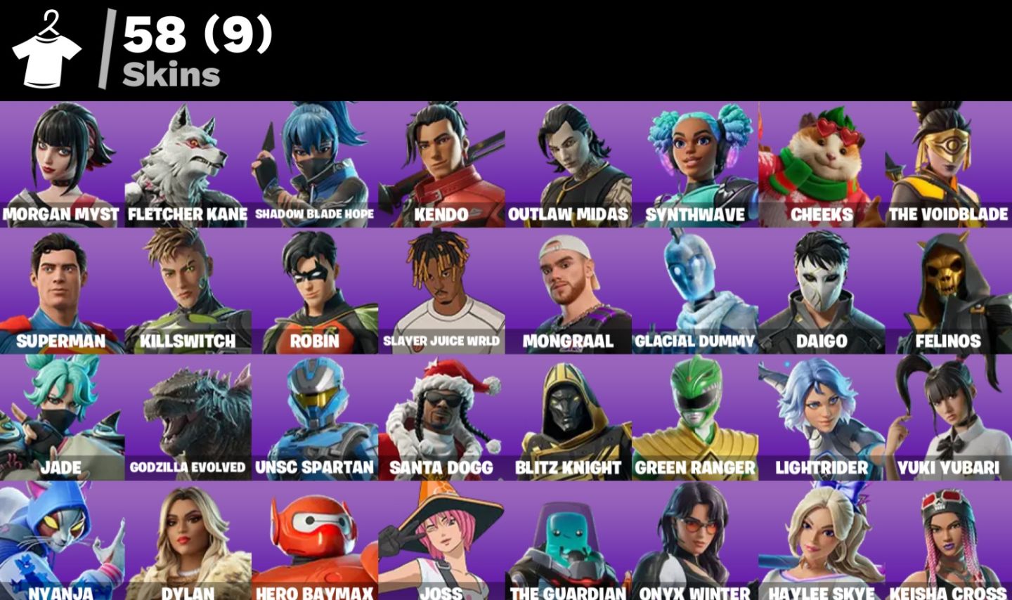 Conta de Fortnite com 58 Skins / Mongraal / Bruxa Surfista / Jogadora / 600VB