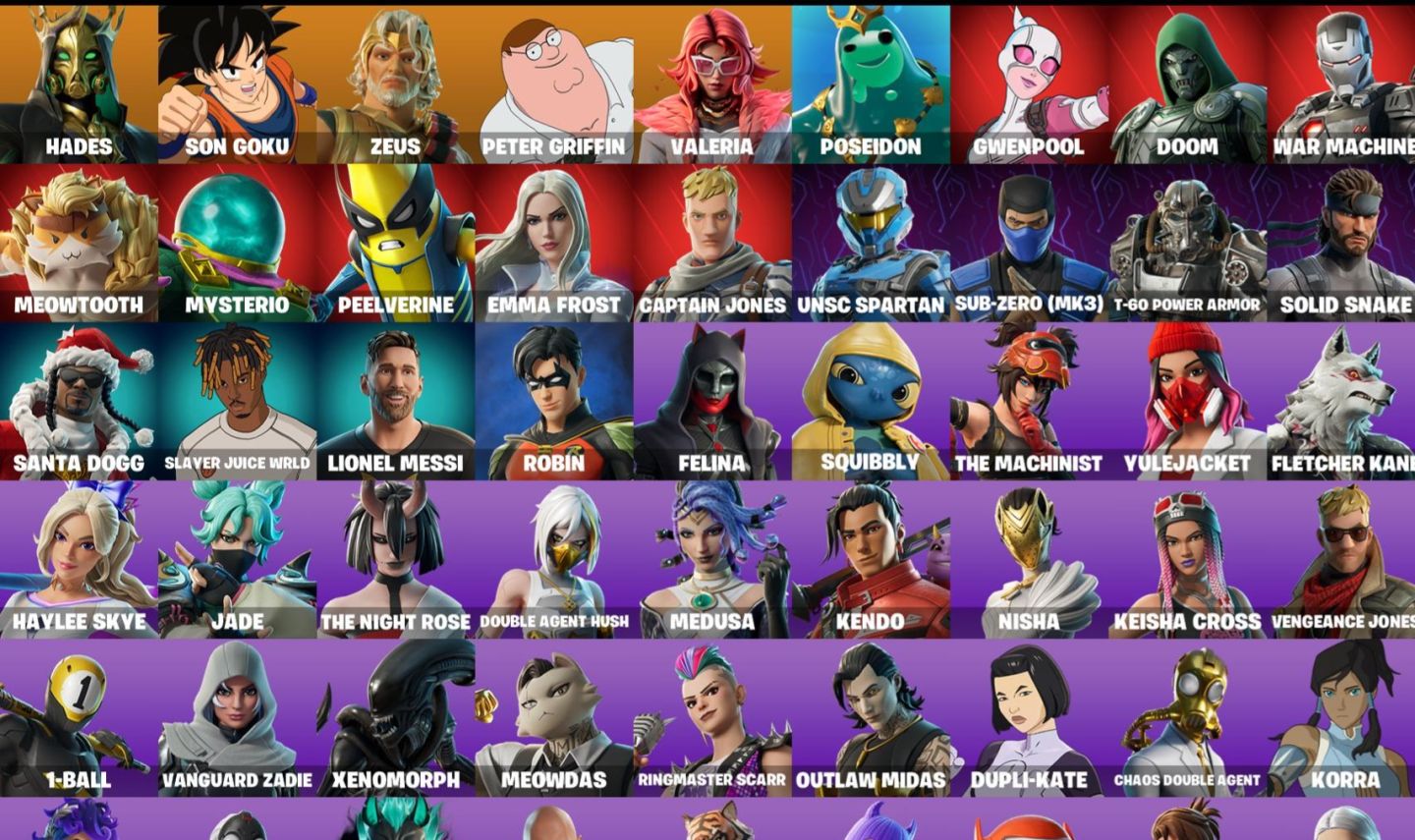 FORTNITE | 78 SKINS | GOKU + MESSI + GODZILLA + SOLID SNAKE + PETER GRIFFIN | 12