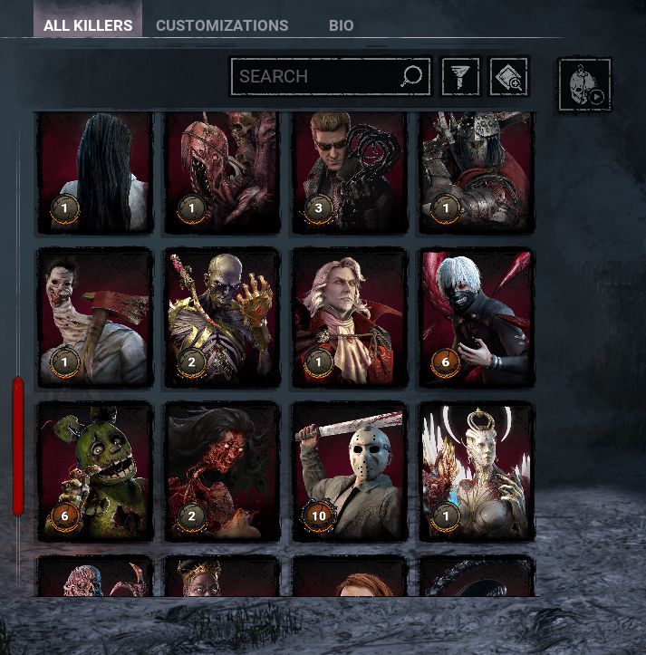 Conta Dead By Daylight, contendo personagens de licença que saíram do jogo etc