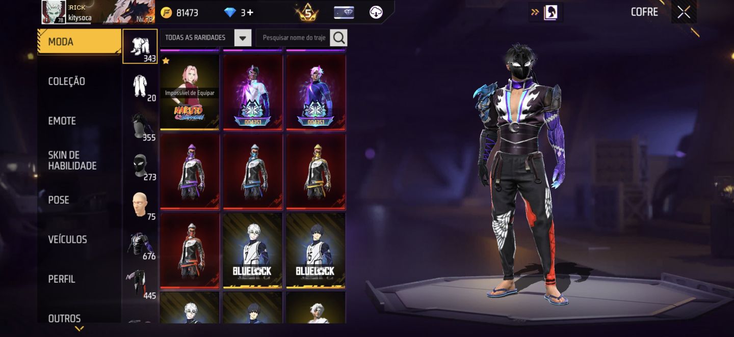 Conta level 78 com bastante skins