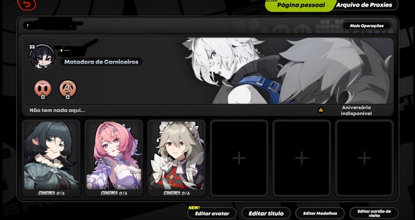 Contas de Zenless Zone Zero com personagens novas