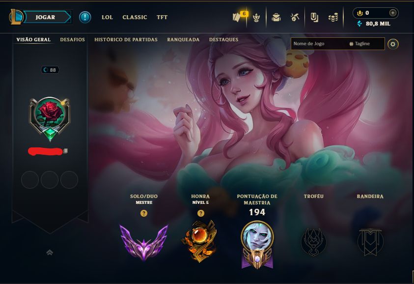 Conta mestre lol / 2 skins ultimate / level 88 / 65 skins