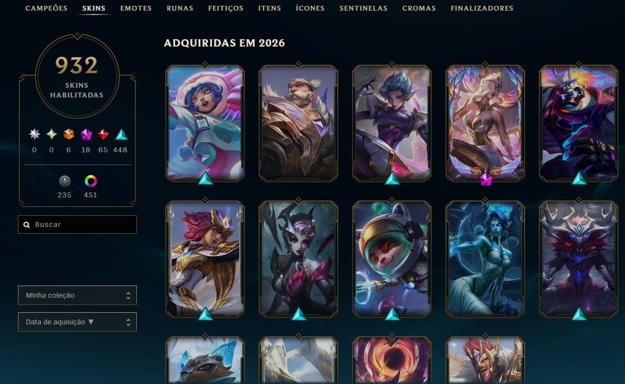 Conta LOL Diamante IV / 932 Skins / Único Dono / Nível 827 / Todos Campeões