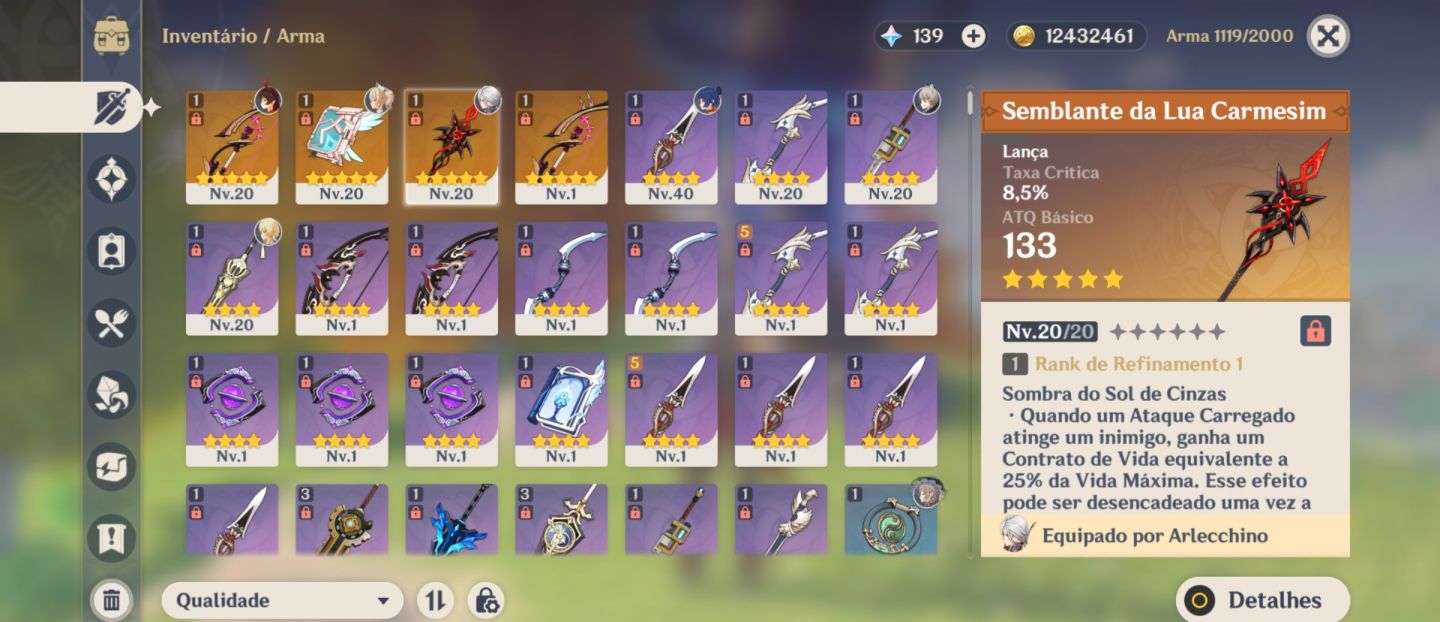 Arlecchino+Arma assinatura+3 armas 5 estrelas.