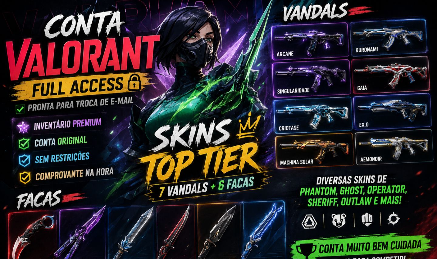 Conta Valorant FA | Arcane + Kuronami + Butterfly Singularidade + 6 Facas