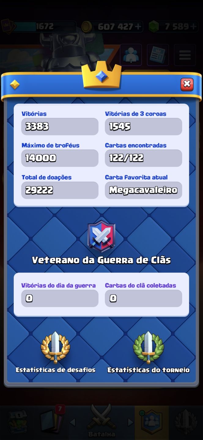 Conta CRL Nível 16 Máx | 7.500 Gemas | Todas as Cartas | Conta Raríssima