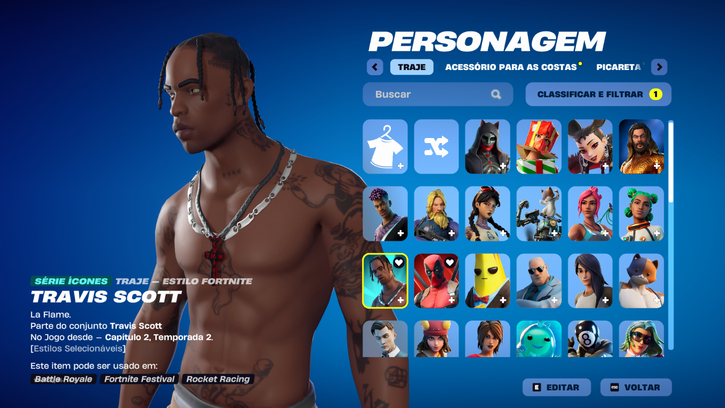 Conta Fortnite RARÍSSIMA! Travis Scott + Skins OG T3/T4 + Passes 8, 9, X e C2T2
