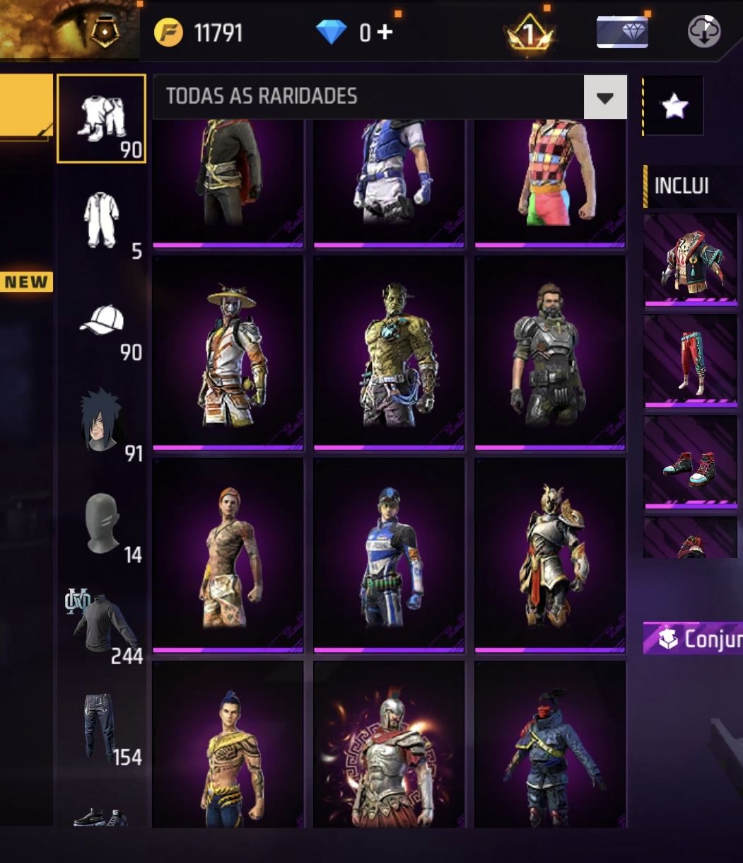 Conta antiga de free fire com algumas skins raras de incubadora e passe