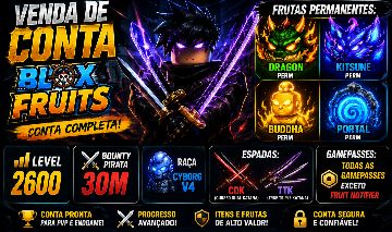 CONTA COMPLETA BLOX FRUITS | 30M BOUNTY + GAMEPASS + FRUTAS PERM + RAÇAS V4 +