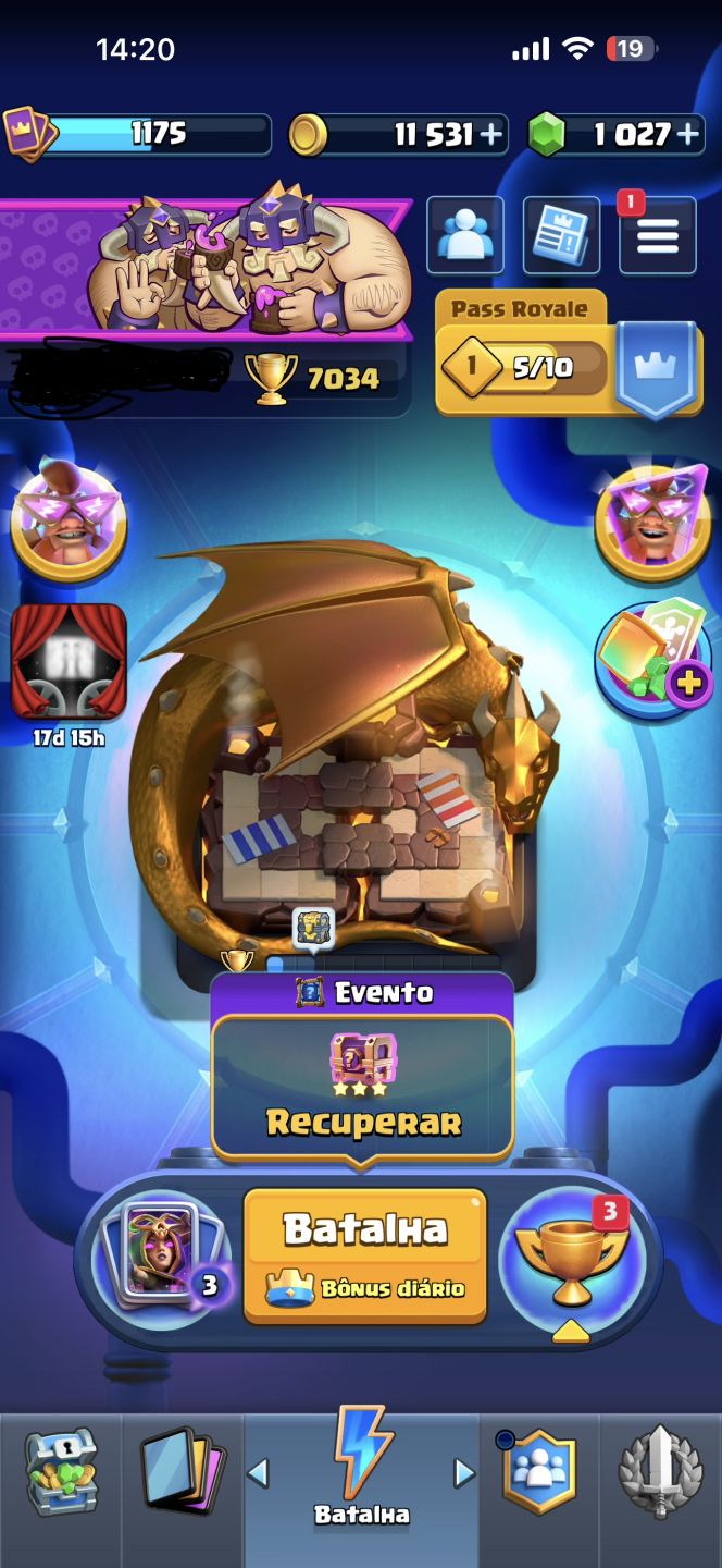 CONTA CLASH ROYALE 7K TROFEU + passe bebe dragão