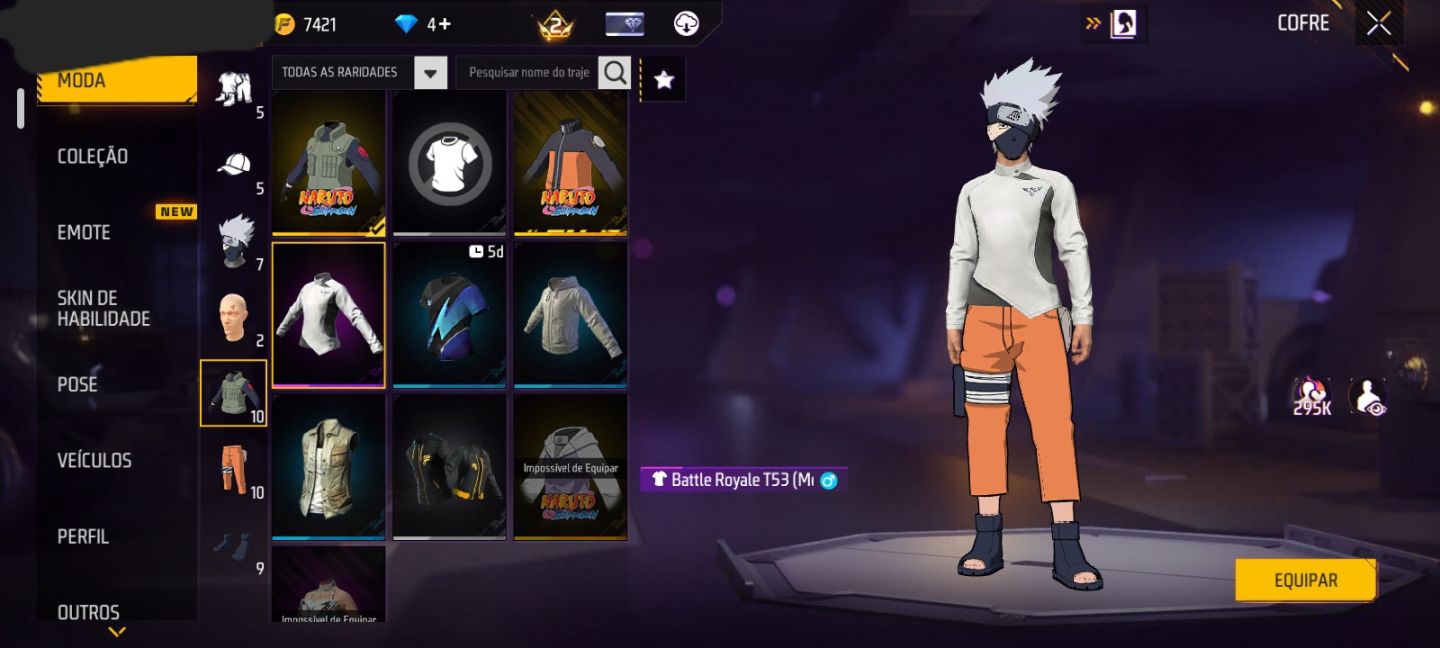 CONTA COM NARUTO + KAKASHI + HINATA + M4A1 DO NARUTO + 7 EMOTES + BIO (SEU EMAIL