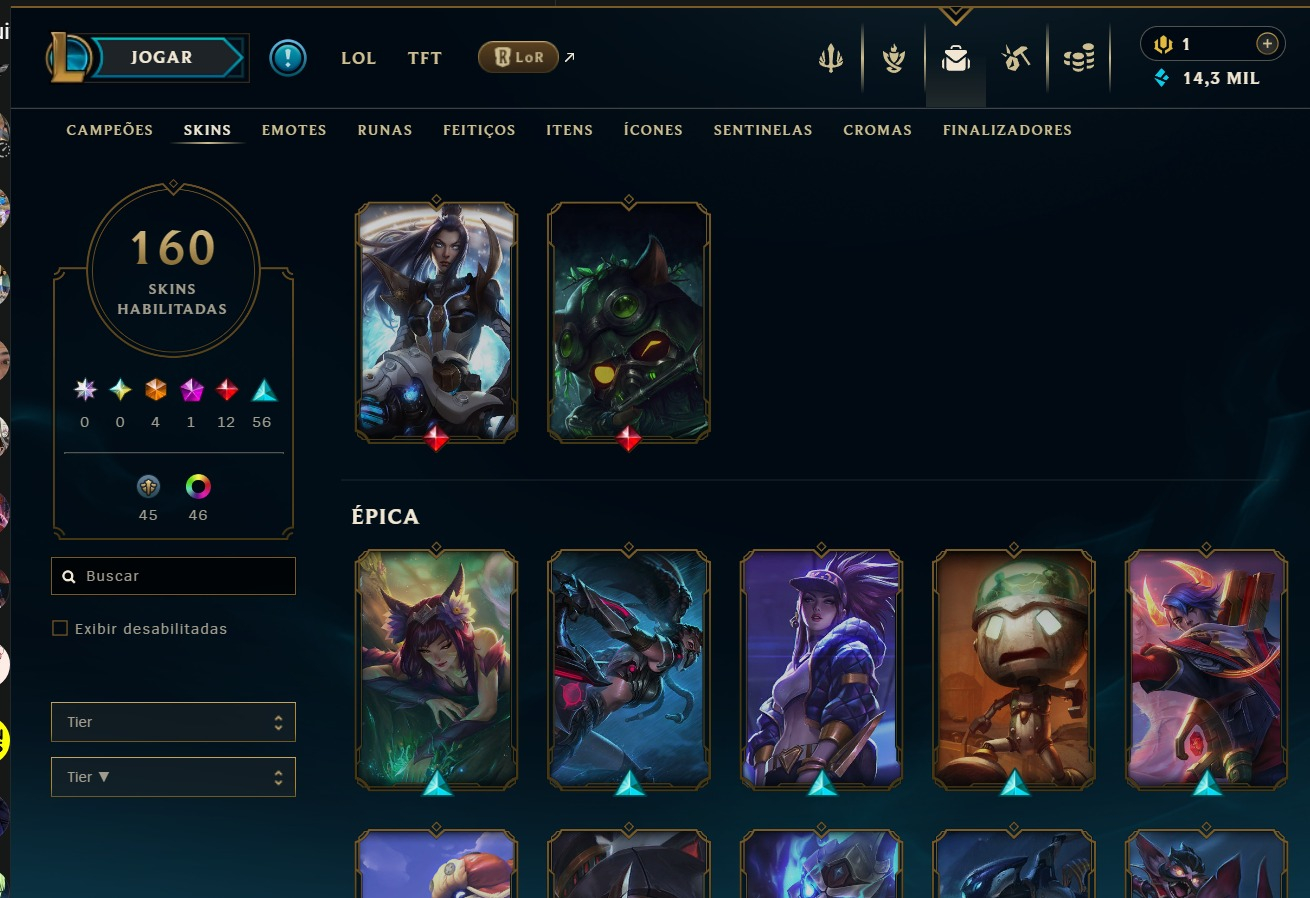 League of legends account mais de ( 160) skins 3 reembolsos mmr platina