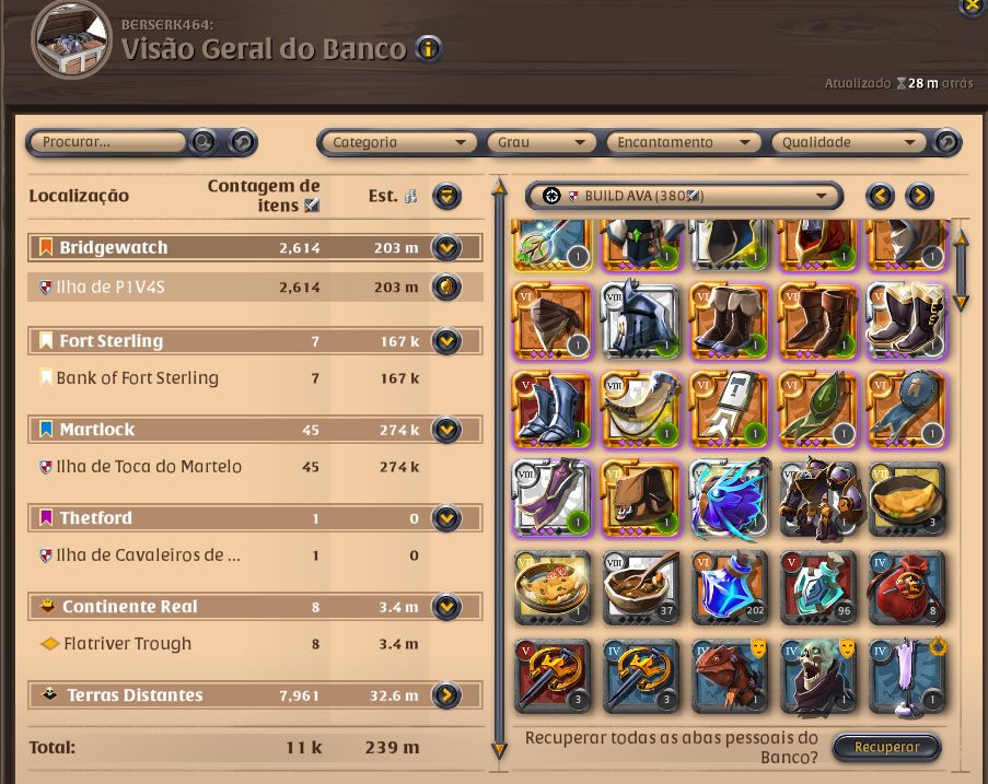 CONTA DO ALBION PRIMEIRO DONO COM 2 BI DE FAMA +200M DE INTEM E UNS 120M DE PRAT