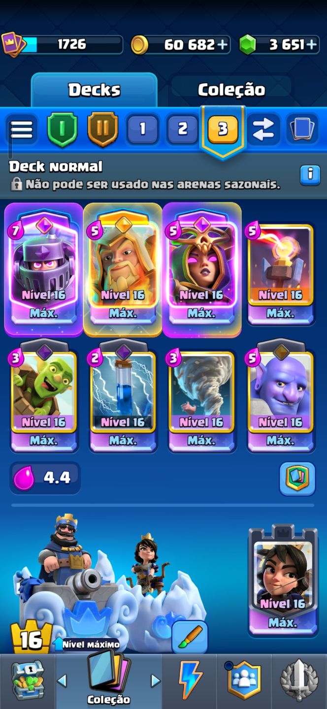Conta Clash Royale Nível 16 Várias Cartas Nível Máximo 14k troféus Arena Campeão