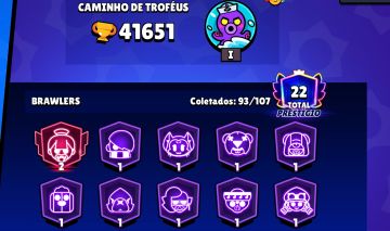Conta de brawl stars com 41k de troféus e 91 brawles