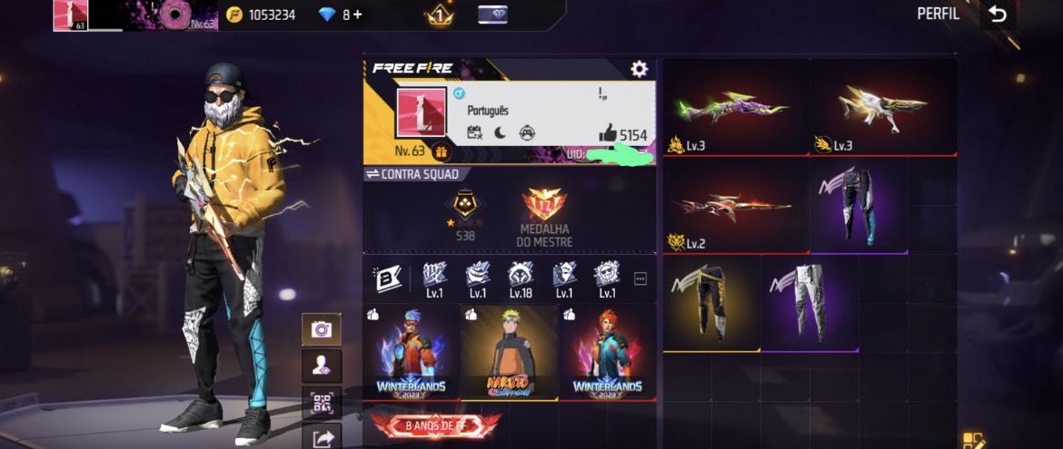 CONTA FREE FIRE 8 ANOS, MUITO GEMADA!